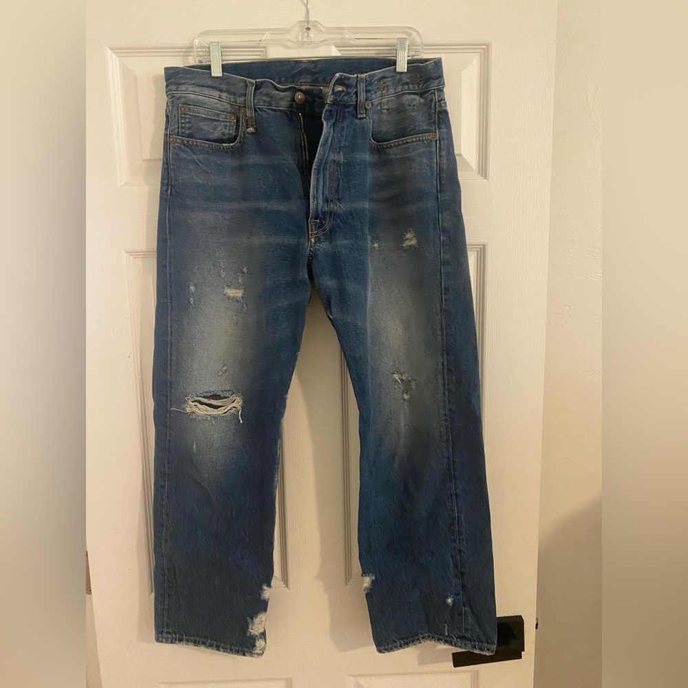R13 Blue Distressed Flare Jeans